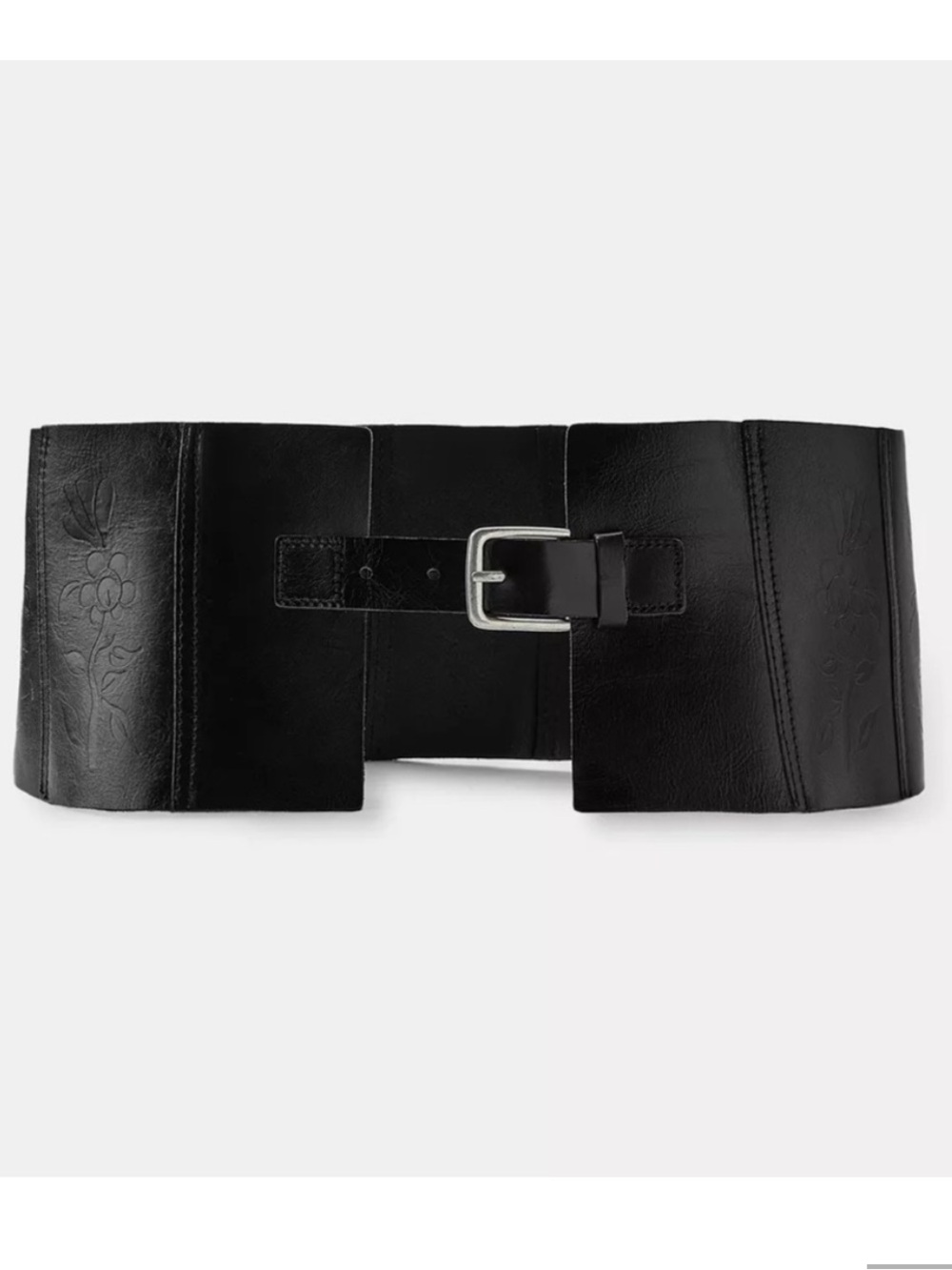 ZARA Black Floral Textured Leather Wide Corset Obi Belt NWT 1736/060/800 Size 30